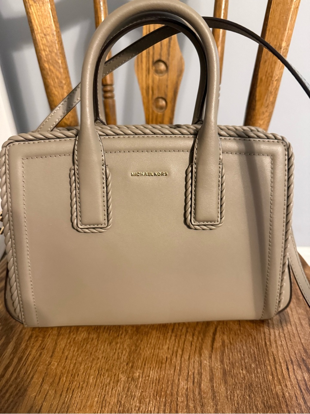 MICHAEL Michael Kors Taupe Satchel with Gold Hardware